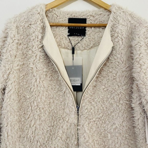 Decjuba Size L Beige Pippa Shearling Coat Faux Fur Longline Coatigan New RRP$140 - Picture 6 of 16